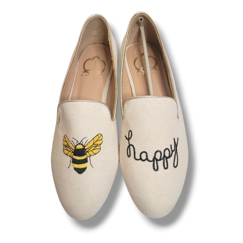 C Wonder Embroidered Ballet Flats Bee Happy Textile Summer Slip-On Size 7.5 NWT